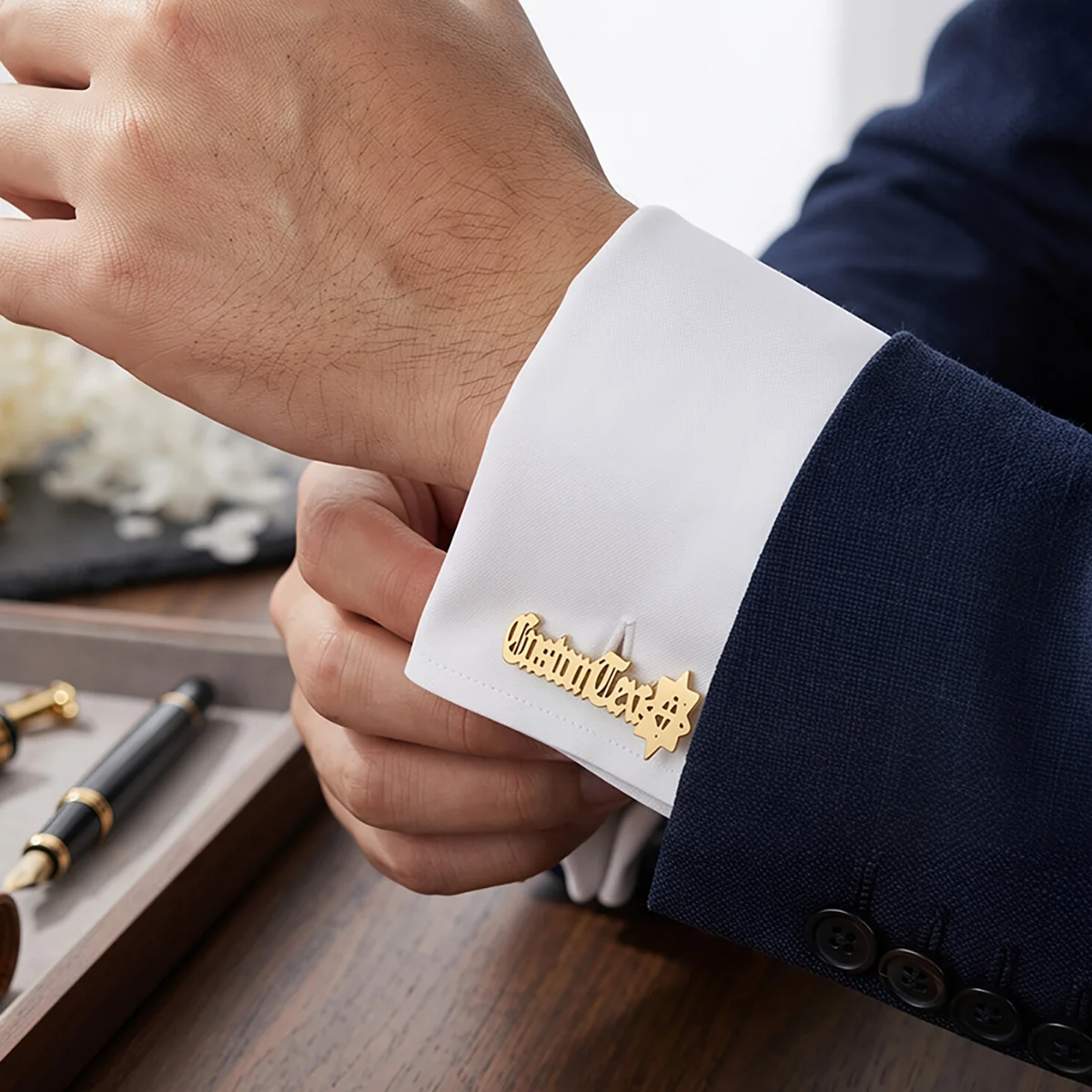 Custom Gothic Font Hexagram Text Cufflinks Groom Wedding Jewelry Personalized Initial Letter Cufflinks Birthdays Gift for Men