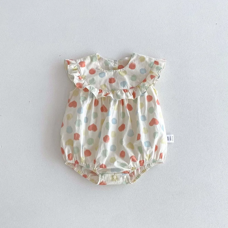 

Cute Baby Girl Romper 0-24M Newborn Sleeveless O-Neck Polka Dot Cotton Bodysuit Colorful Heart Print Playsuit Summer Clothes