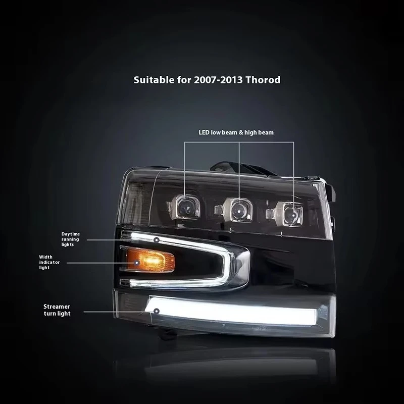 High Quality LED Headlight Assembly for 07-13  6500K 24V Amber Low Enhanced Car Streamer Turn Signal