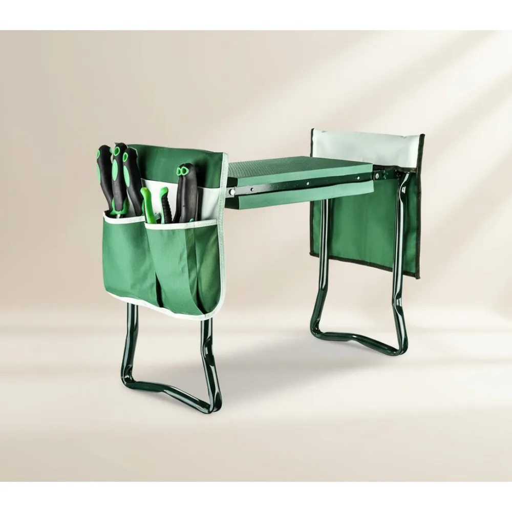 

Heavy Duty Garden Kneeler Seat with Thick Pad & Tool Pouches - 330 lbs Capacity, Knee Back Support for Seniors Women Men