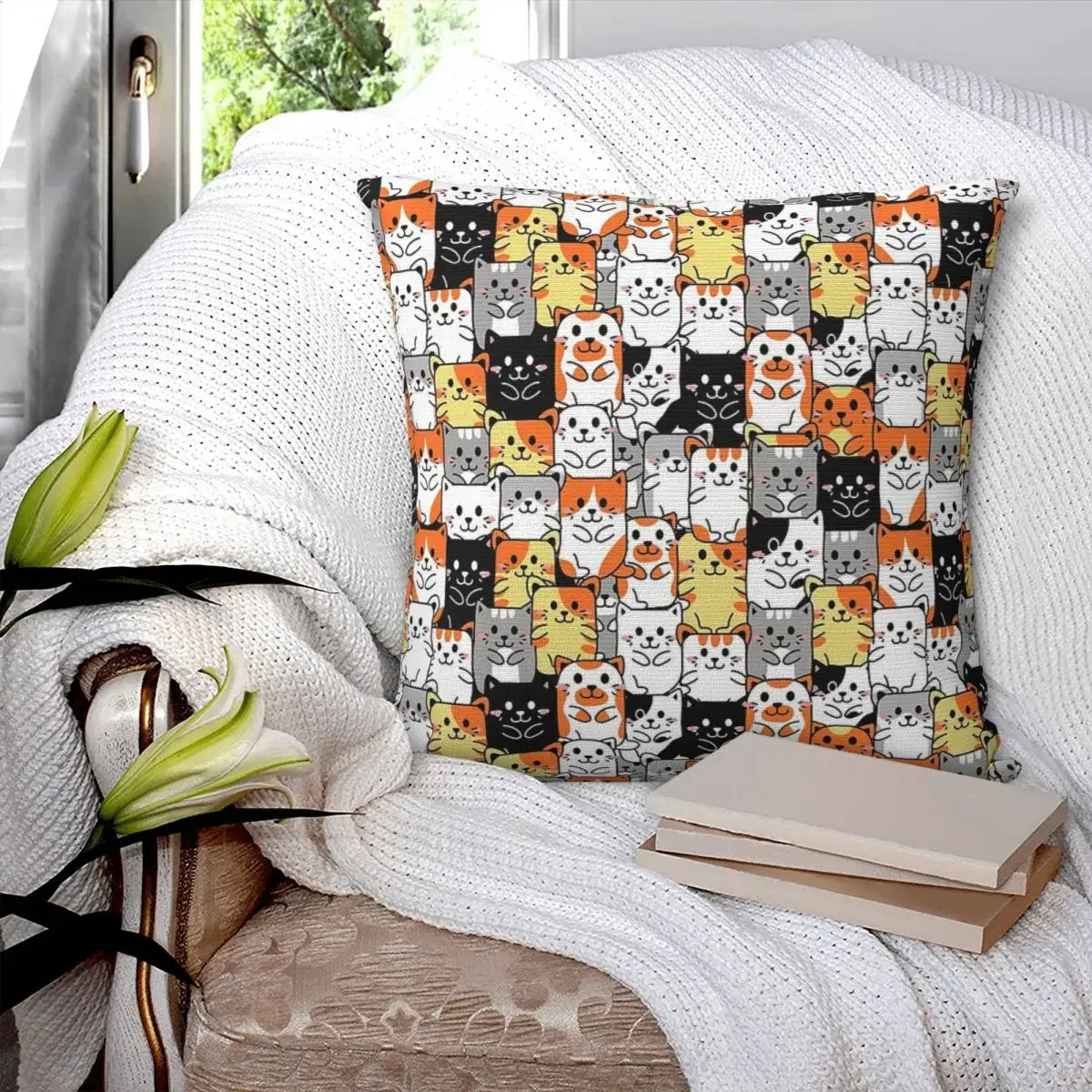 Cute Cats Face Pillowcase Polyester Pillows Cover Cushion Comfort Throw Pillow Sofa Decorative Cushions Used for Home Bedroom