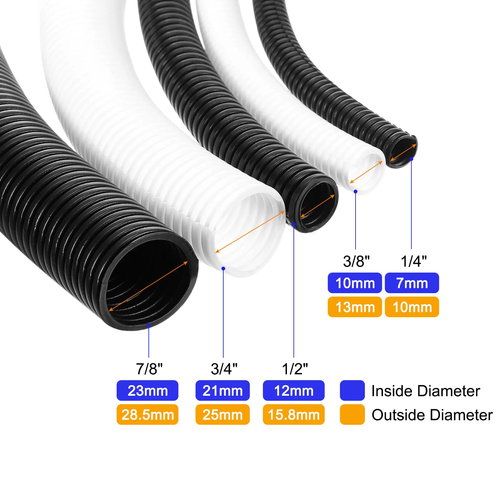 Uxcell 5/10/30.48m Long 10/13/15.8/25/28.5mm OD Split Wire Loom Conduit Polyethylene Tubing Flexible Wire Protector Sleeve Tube