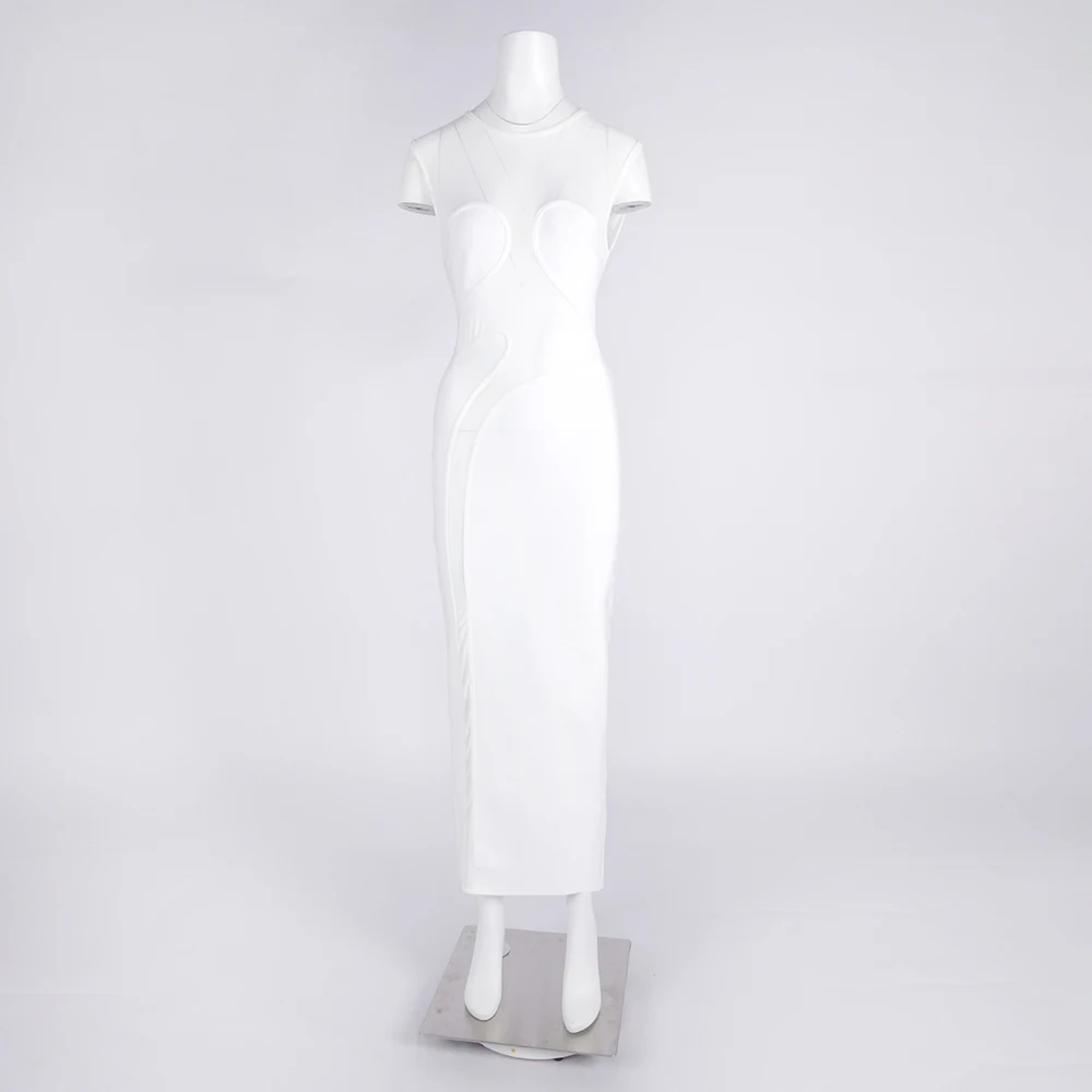 2025 verão branco bandage vestido tule inset feminino verão sexy elegante longo aniversário noite clube vestidos de festa alta elástica