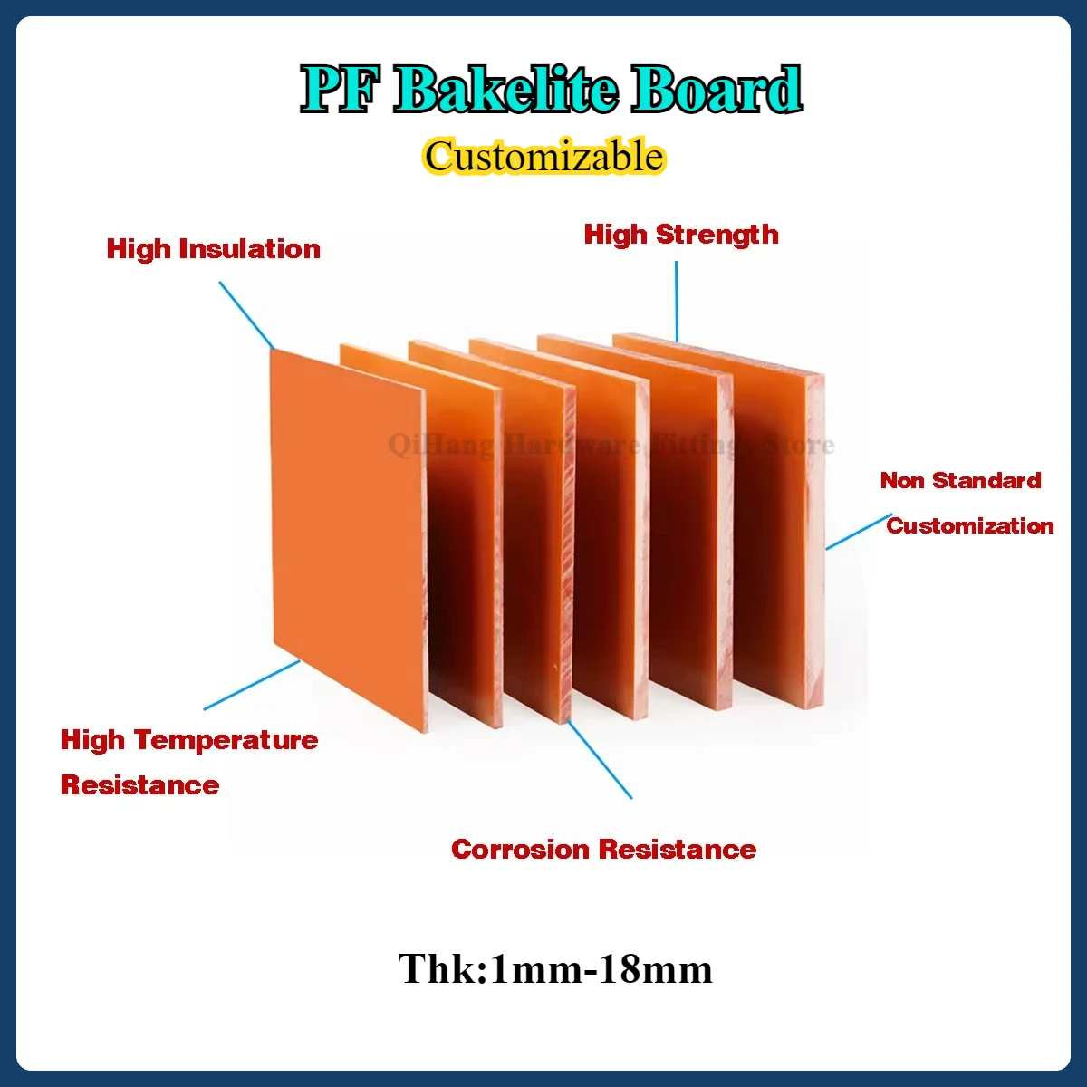 PF Bakelite Board Insulation Phenolic Resin Board, High Temperature Resistant,Can Be Customized for Processing,THK1mm-18mm