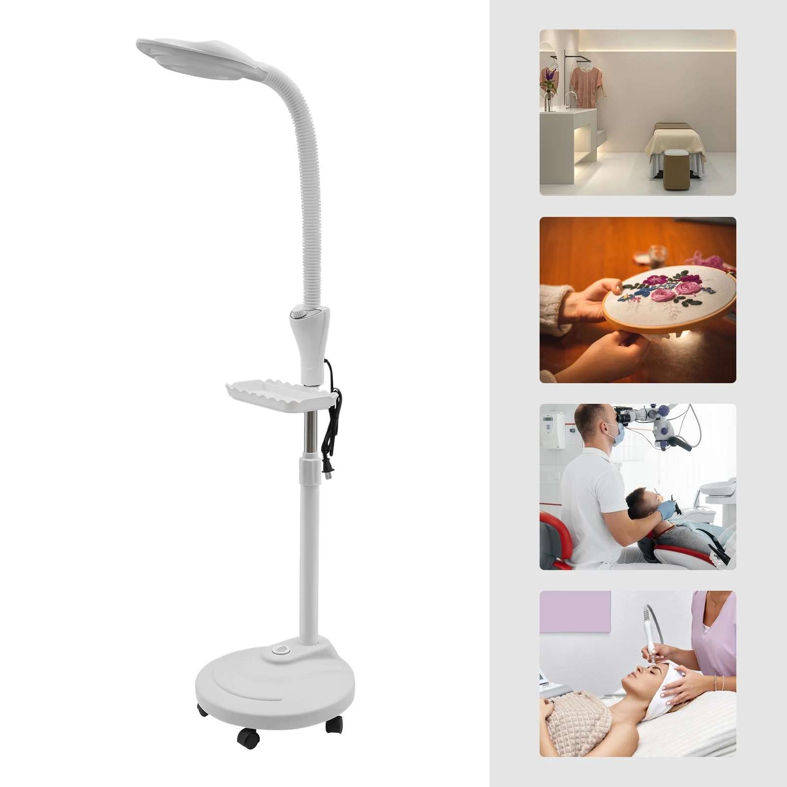 58W 16X Magnifying Lamp 23-67in Adjustable Height, 360° Rotating Base, Dimmable LED Light with Storage Tray for Beauty Salon