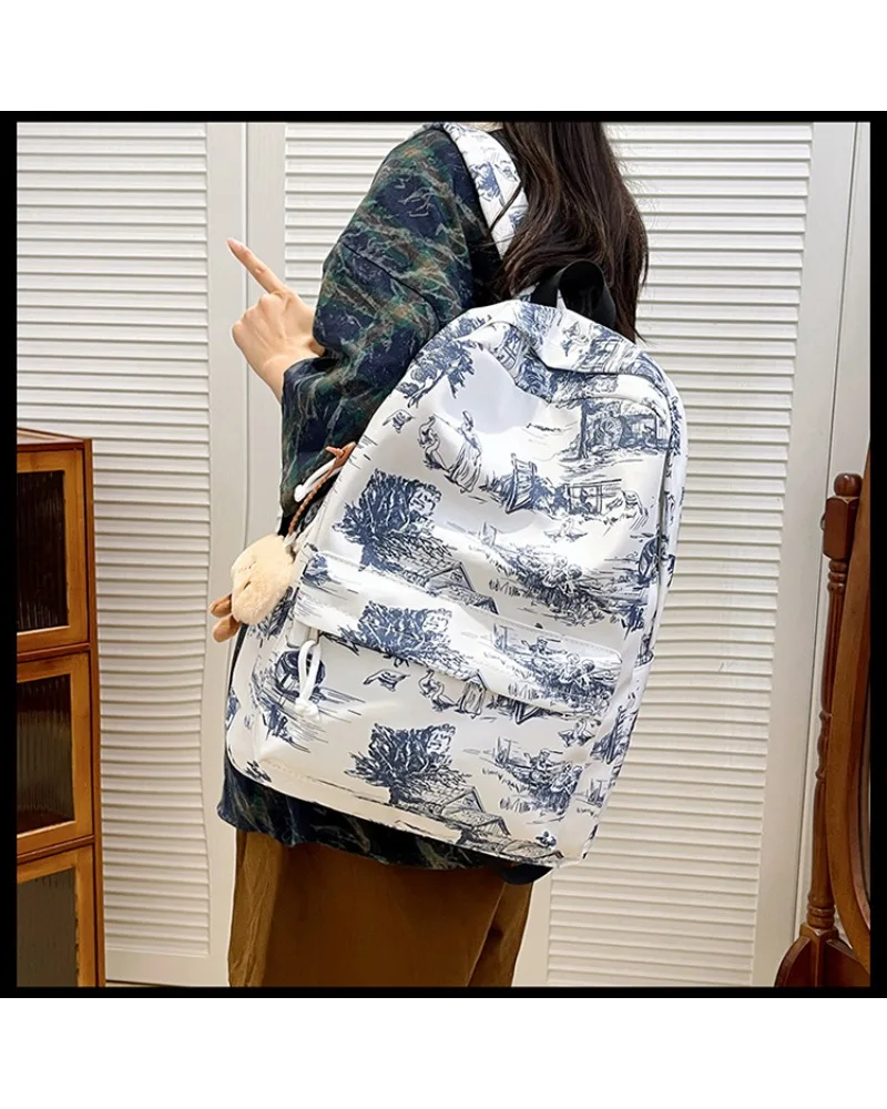 Fashion personalized print backpack backpack back-to-school season national style college student schoolbag large capacity trave