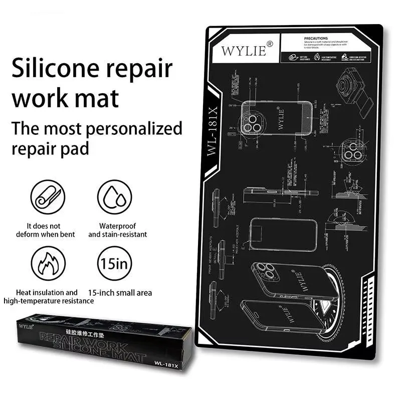 WYLIE WL-181X Silicone Repair Mat 500°C Heat Resistant Waterproof Foldable 15 Inch for Phone Motherboard Soldering Workbench