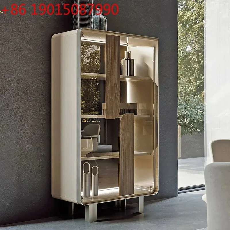 Italian light luxury wine cabinet, living room against the wall floor locker, household glass wine cabinet display cabinet