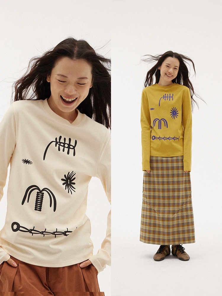 

Original 597c Long Sve T-irt Geometric Pattern Loose Casual Sun Protection Printed Base irt Thin Hoodie Ladies Top