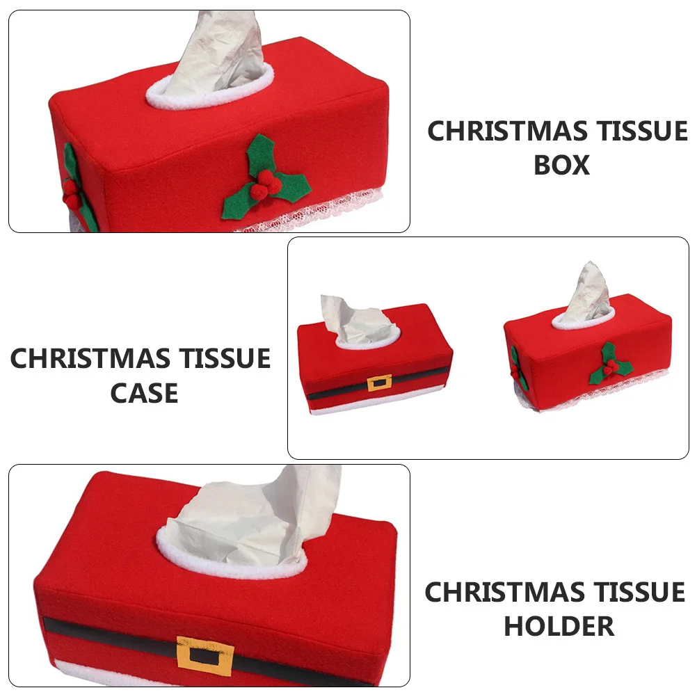 

2Pcs Tissue Box Christmas Theme Chic Home Decoration Christmas Party Fabric Tissue Holder Berry Design Holiday Gift