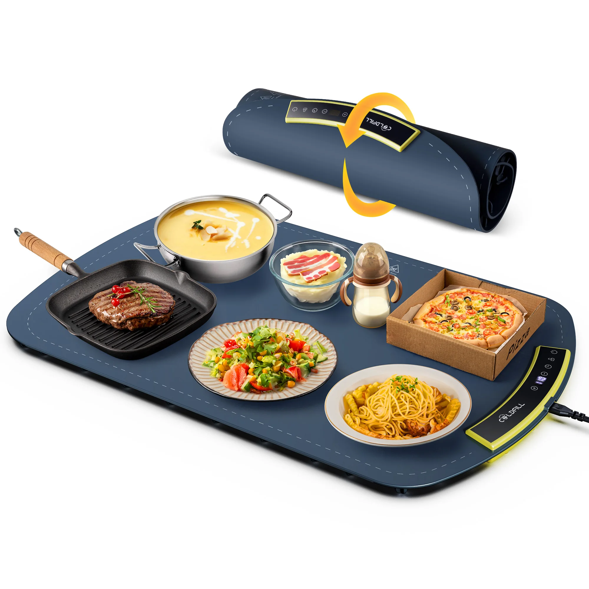 

Food Warming Tray Foldable Fast Heating Mat 8 TEMP Setting, Full-surface Easy to Clean Nano-Material for Parties Family