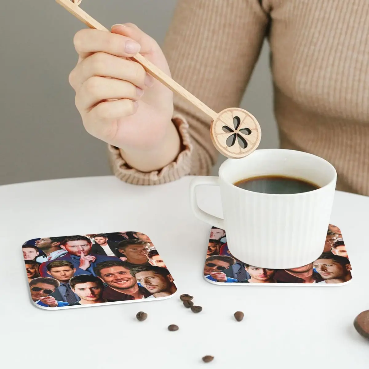 Jensen Ackles Photo Collage Coasters PVC Leather Placemats Waterproof Coffee Mats for Home Kitchen Dining Pads Set of 6