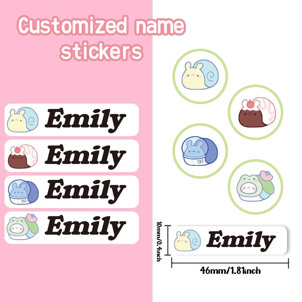 Custom snail Name Sticker,Transparent Waterproof Stickers for Kids,diy Name Labels for School Bag Bottles Pen Box Mug Uniform
