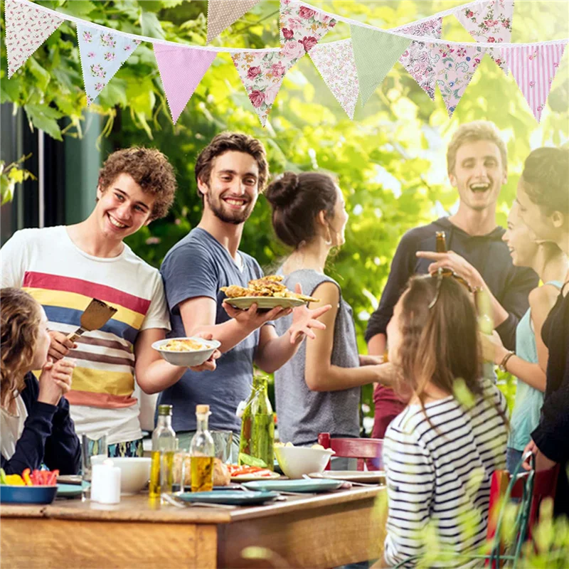 

【MEET】8 комплектов тканевых овсянок длиной 40 футов, 42 шт., баннер для уличной овсянки, винтажный хлопковый трехугольный флаг с цветочным принтом