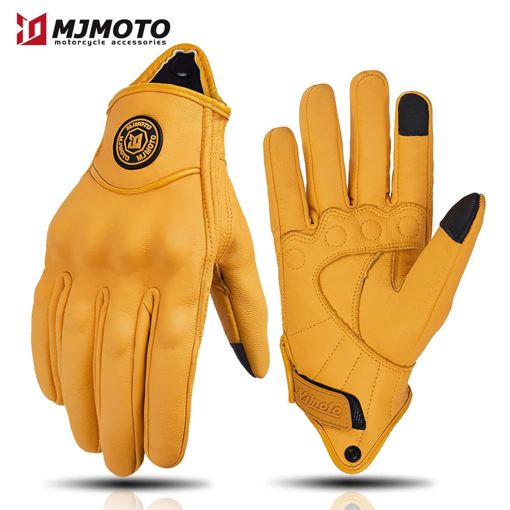 New 2024 Retro Yellow Motorcycle Riding Gloves Touchscreen Motocross Glove Comfortable Breathable Motorbike Glove Wear-resistant