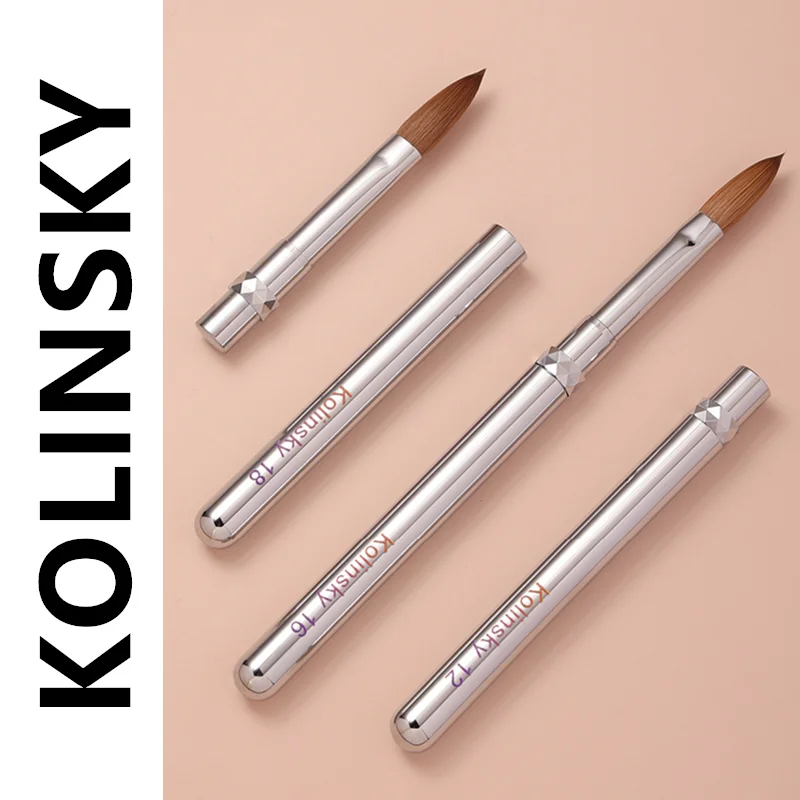 1Pc Stainless Steel Handle Kolinsky Sable Nail Art Brush Acrylic UV Gel Extension Pen Nail Polish Painting Drawing Brush 8#-18#