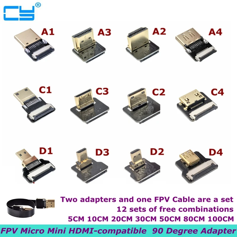 FPV Micro Mini HDMI-compatible  90 Degree Adapter FPC Ribbon Flat HDMI Cable Pitch 20pin Used for Multicopter Aerial Photography