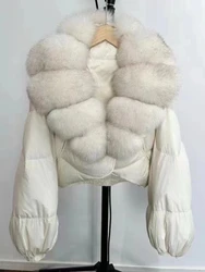 2024 Fashion New Women Jacket Winter Warm Luxury Fox Fur Collar Down Clothing Short 90White Down Jackets