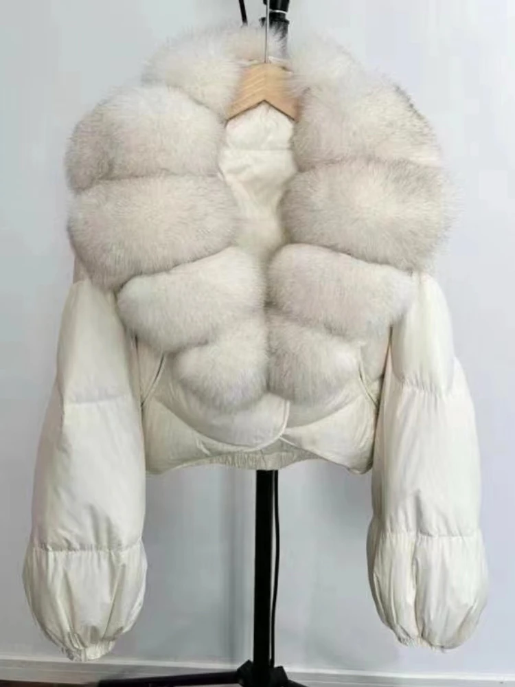 2024 Fashion New Women Jacket Winter Warm Luxury Fox Fur Collar Down Clothing Short 90White Down Jackets