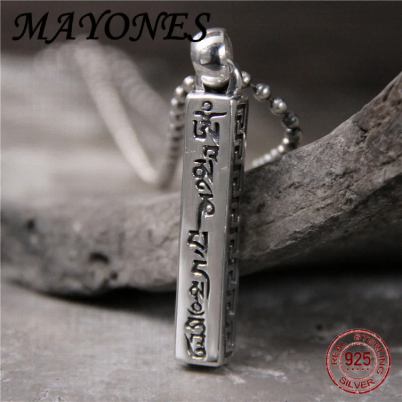 

Персонализированный кулон из чистого серебра S925 Sanskrit с шестью символами и мантрой в стиле ретро, тайское серебро, модные мужские и женские счастливые украшения