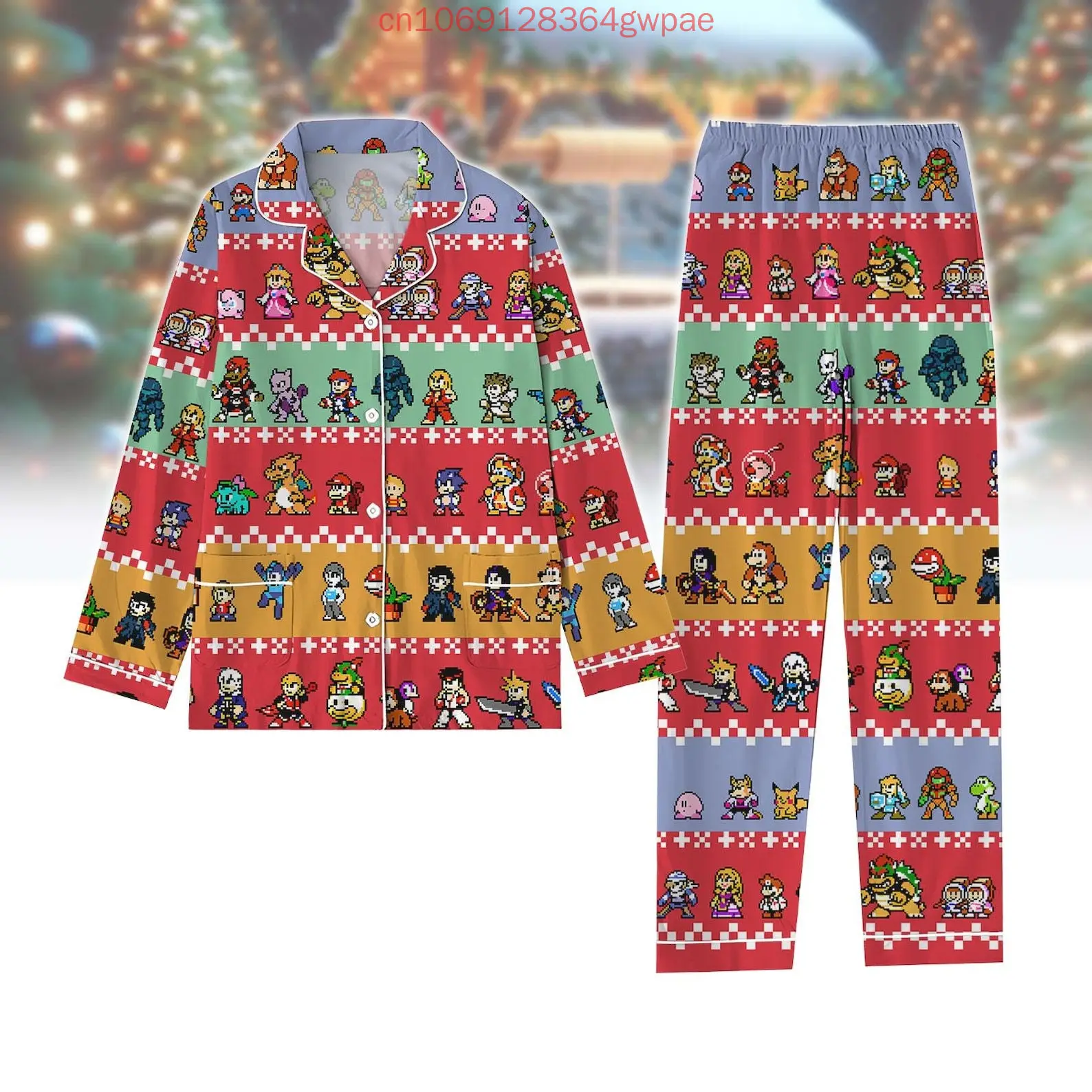 Super Mario Shirt Pajama Set 3d Print New Princess Peach Casual Męska damska koszula z długim rękawem Zestaw piżam rodzinnych