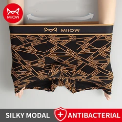 MiiOW 4Pcs Man Boxers Fashion Print Underpants Male Modal Panties Comfortable Boxershorts Men Antibacterial Breathable Underwear