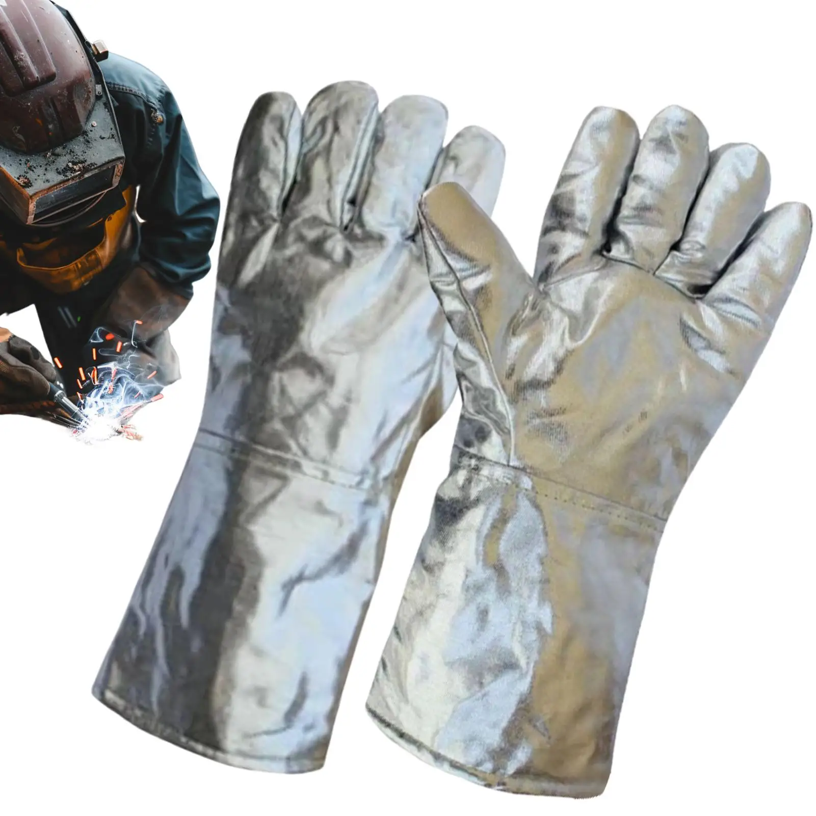 Welding Gloves for Men Aluminum Foil High Temperature Welding Gloves Safety Work Mittens for Kitchen Metallurgy Steel Smelting