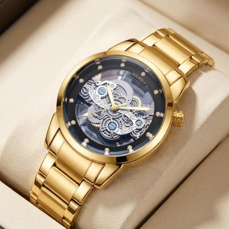 Vintage Men's Quartz Watch with Hollow Transparent Dial Waterproof Casual Fashion Timepiece for Students and Young Professionals