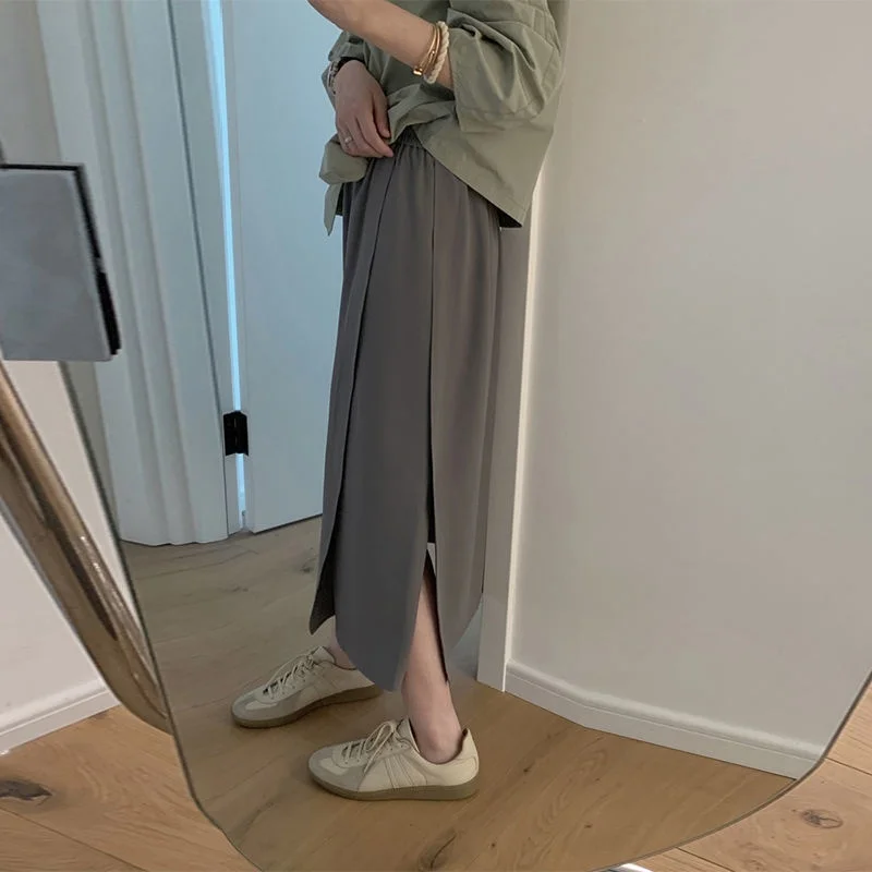 

plus Size Autumn High Waist Loose Women's A-Line Skirt Suit Dr Midi Skirt Korean Sle Pure Color Commute Faion