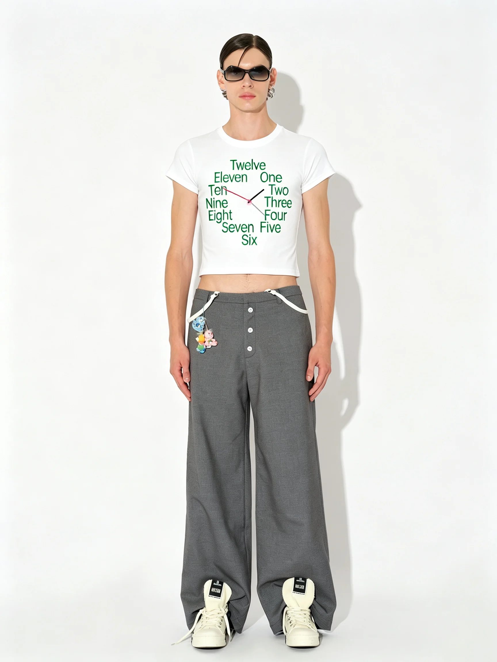 Women's Casual Summer Streetwear Trendy And Unique Slimming Style Y2K Green American-style Clock Letter-printed White Halter-top