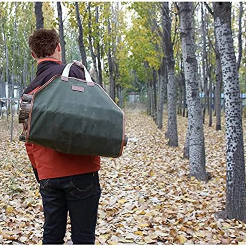 Canvas Log Carrier Bag,Durable Wood Tote,Fireplace Stove Accessories ,Firewood Holder With Handles For Camping Armygreen