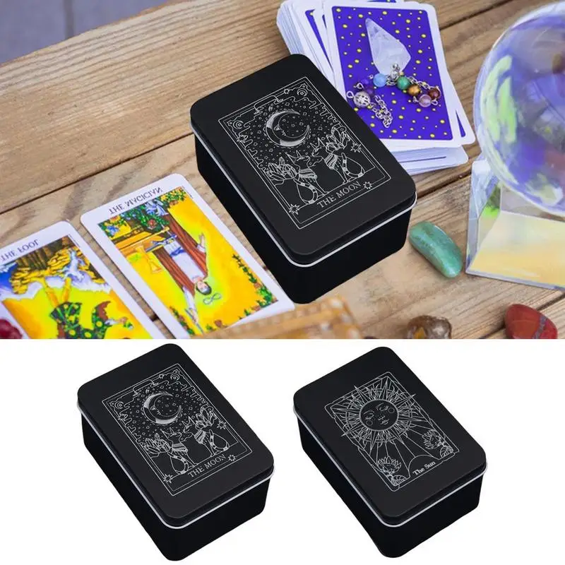 Iron Tarot Card Storage Case Tarot Cards Box Astrologys Divination Storage Case Moon Sun Printed Tarot Card Holder Box