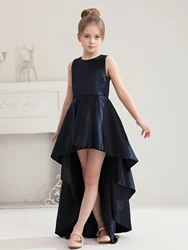 Teen Girls Tuxedo Dress Wedding Party Royal blue Short Front Long Back Bridesmaid Dress