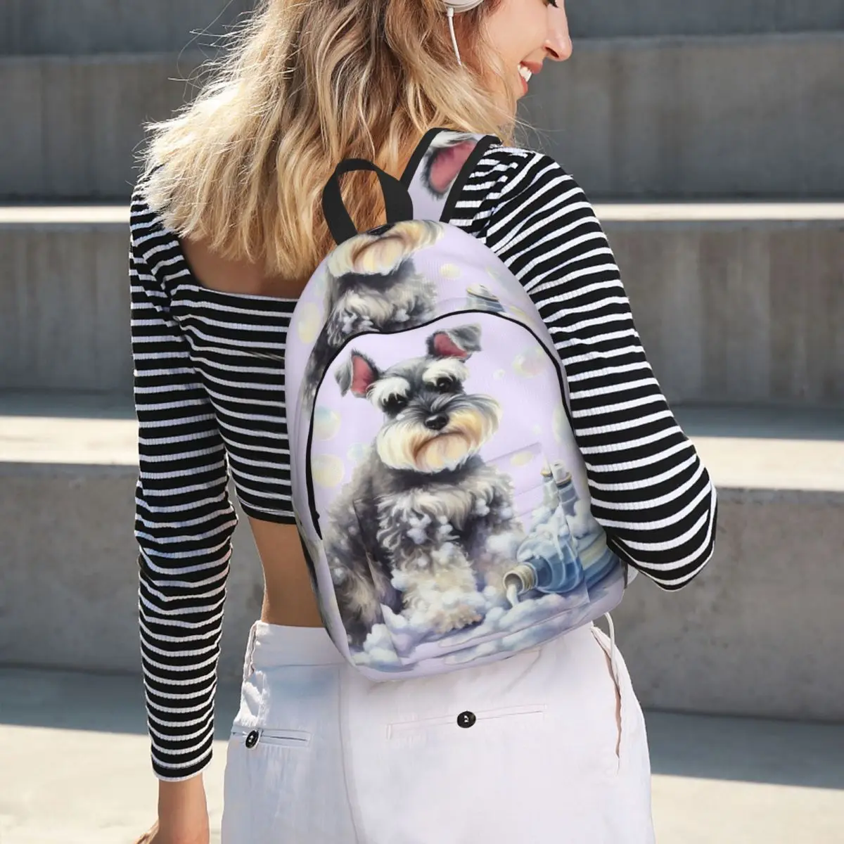 Miniature Schnauzer Bath With Bubbles Backpack Hot Sale Daypack Large Capacity BookBag School Bag Shoulder Bags for Men Women