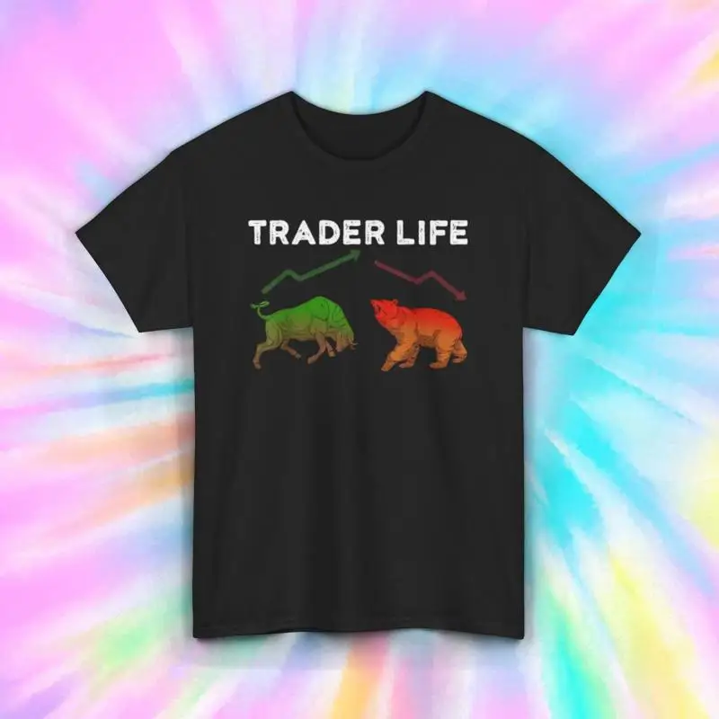 Trader Life T Shirt Bull and Bear Stock Market Finance Humor