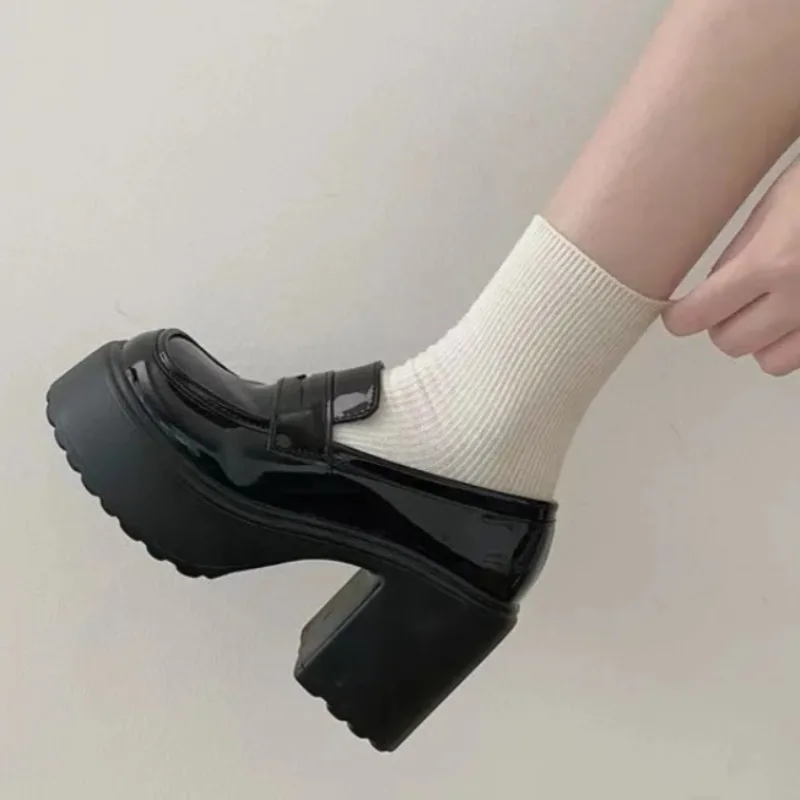 

Thick Soled Black Fashion Single Shoes，2025 New British Style Fashionable Shoes for Women，Patent Leather Platform Loafers Lolita