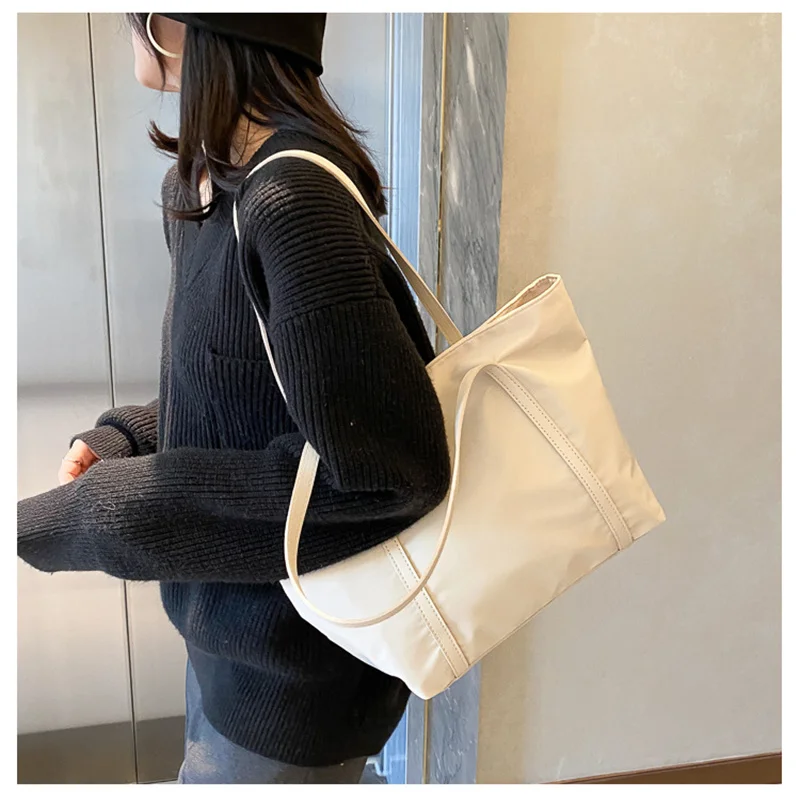 Simple Solid Color Shoulder Bag Handbag Oxford Top-handle Totes Female Large Capacity Shopping Street Zipper Bags for Women 2022