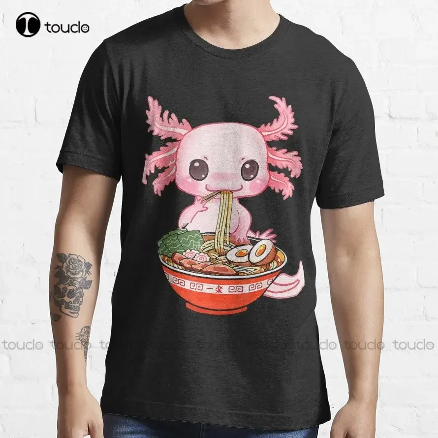 Kawaii Axolotl Eating Ramen Noodles Anime Gift Girls Teens Trending T-Shirt Birthday Shirt Boy Creative Funny Tee Custom Gift