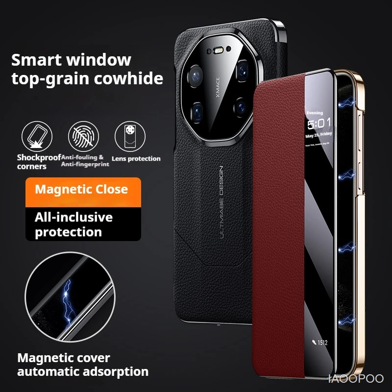

Чехол-книжка из натуральной кожи с магнитным закрытием для HUAWEI Mate 80 Pro Max Mate 70 60 Pro Plus RS Smart Wake Sleep Call ID