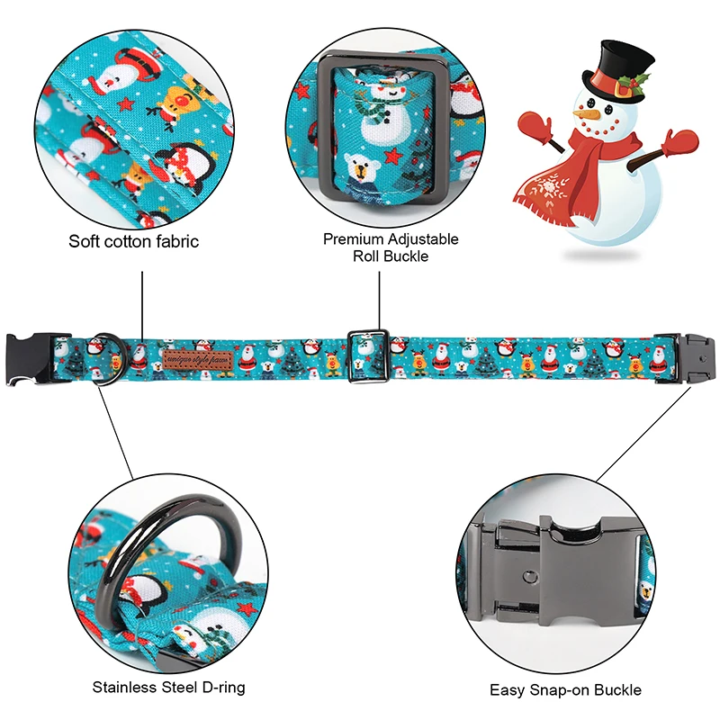 Unique Style Paws Blue Penguin Dog Collar, Christmas Santa Claus Dog Collar Adjustable Puppy Necklacefor Small Medium Large Dog