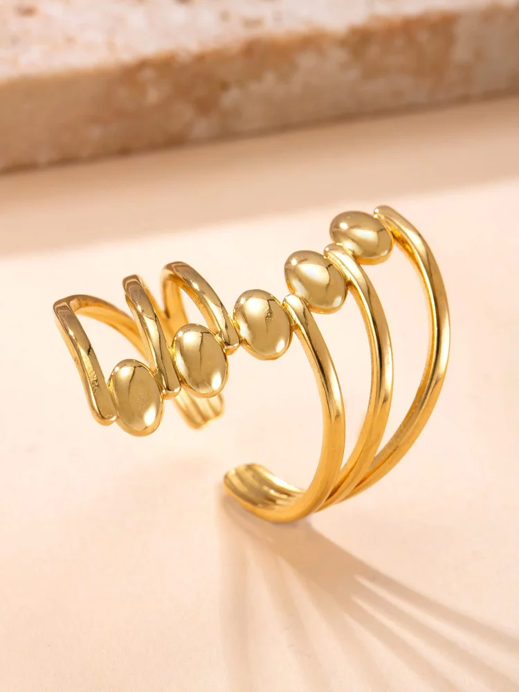 

Вакуумно-покрытое титановое стальное кольцо с открытым дизайном, модный геометрический узор для женщин, трансграничный ювелирный аксессуар