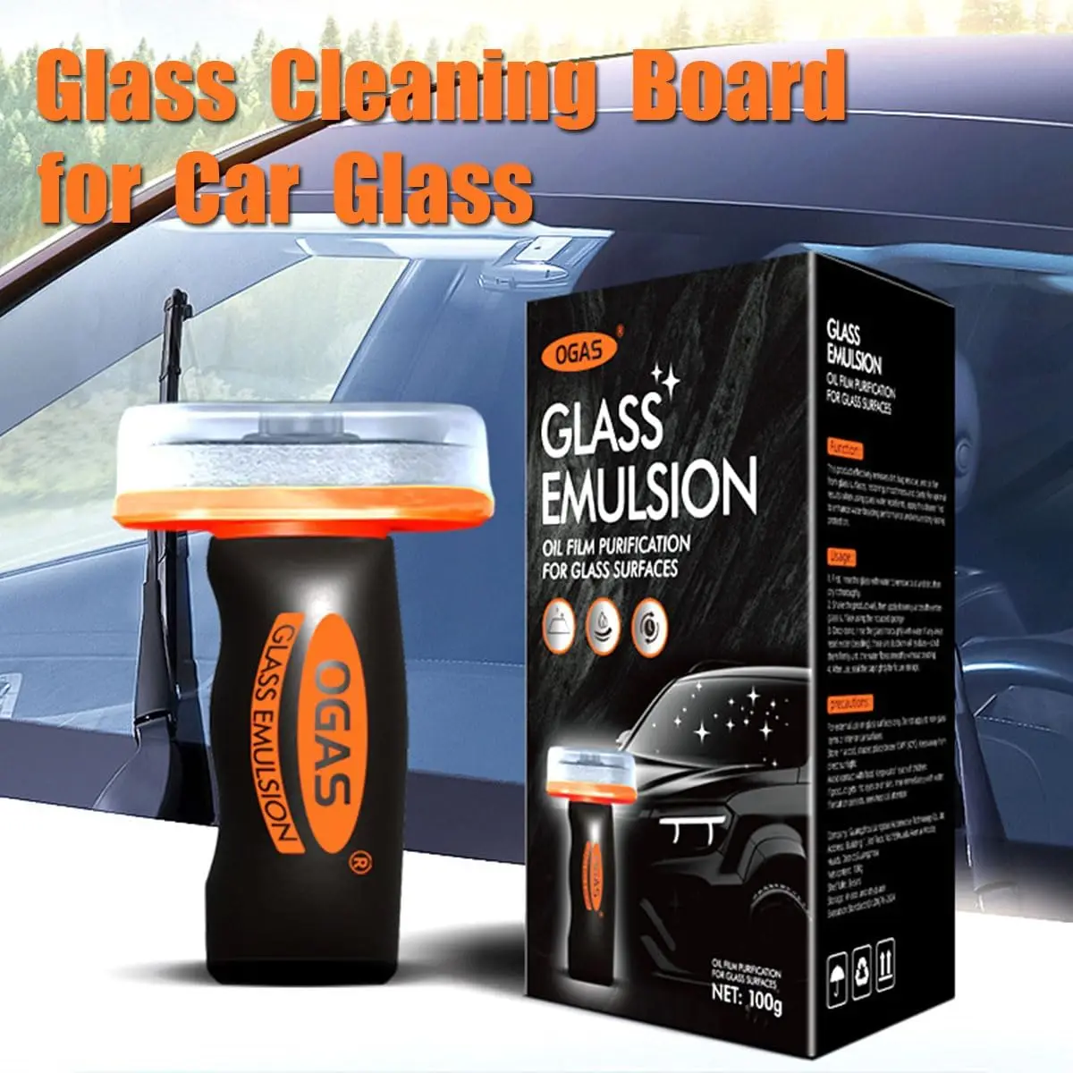 Glass Oil Film Remover for Car, 100ml Roll-On Glass Compound with Cleaning Board, Removes Oil Film & Smudges, Improve Windshield