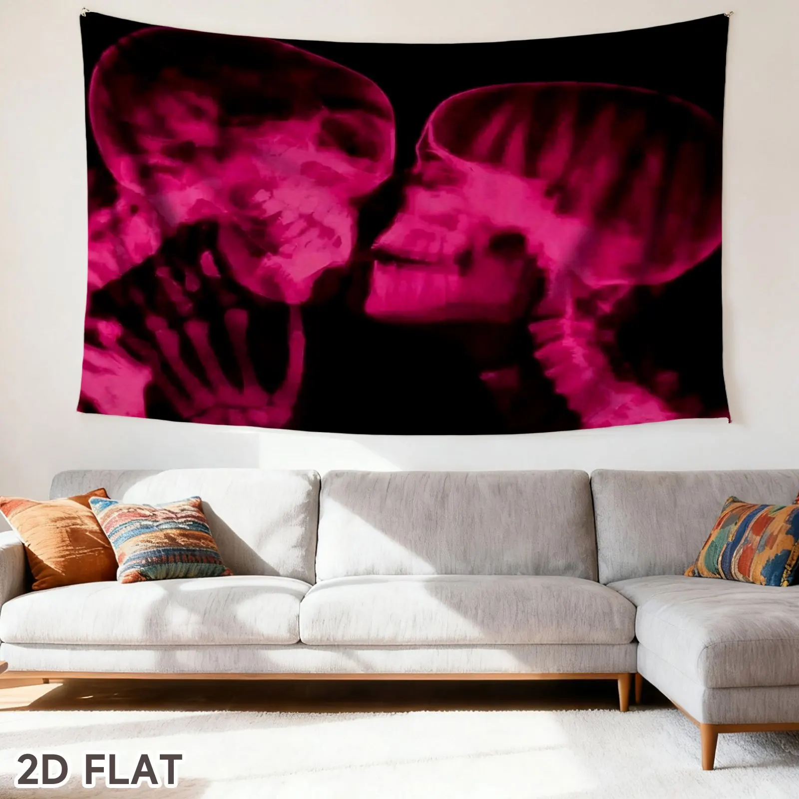 1‑Piece Gothic Skull Tapestry Wall Decor‑Horizontal Gothic Couple Kissing Backdrop, Suitable for Dorm Room Decoration and Themed Parties. Comes with a Free Installation Kit, Peel‑and‑Stick for Unique Gothic‑Style Display