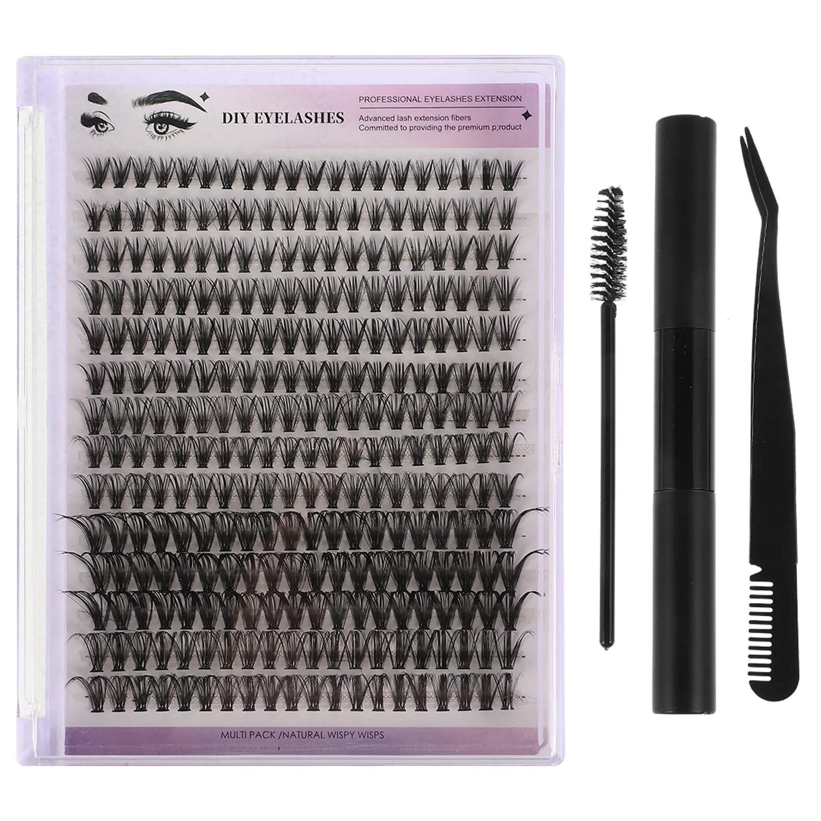 

1Sets Cluster Eyelash Extensions Kit DIY Individual Lash Clusters Synthetic Fibers Natural Look Easy Application Portable Tool