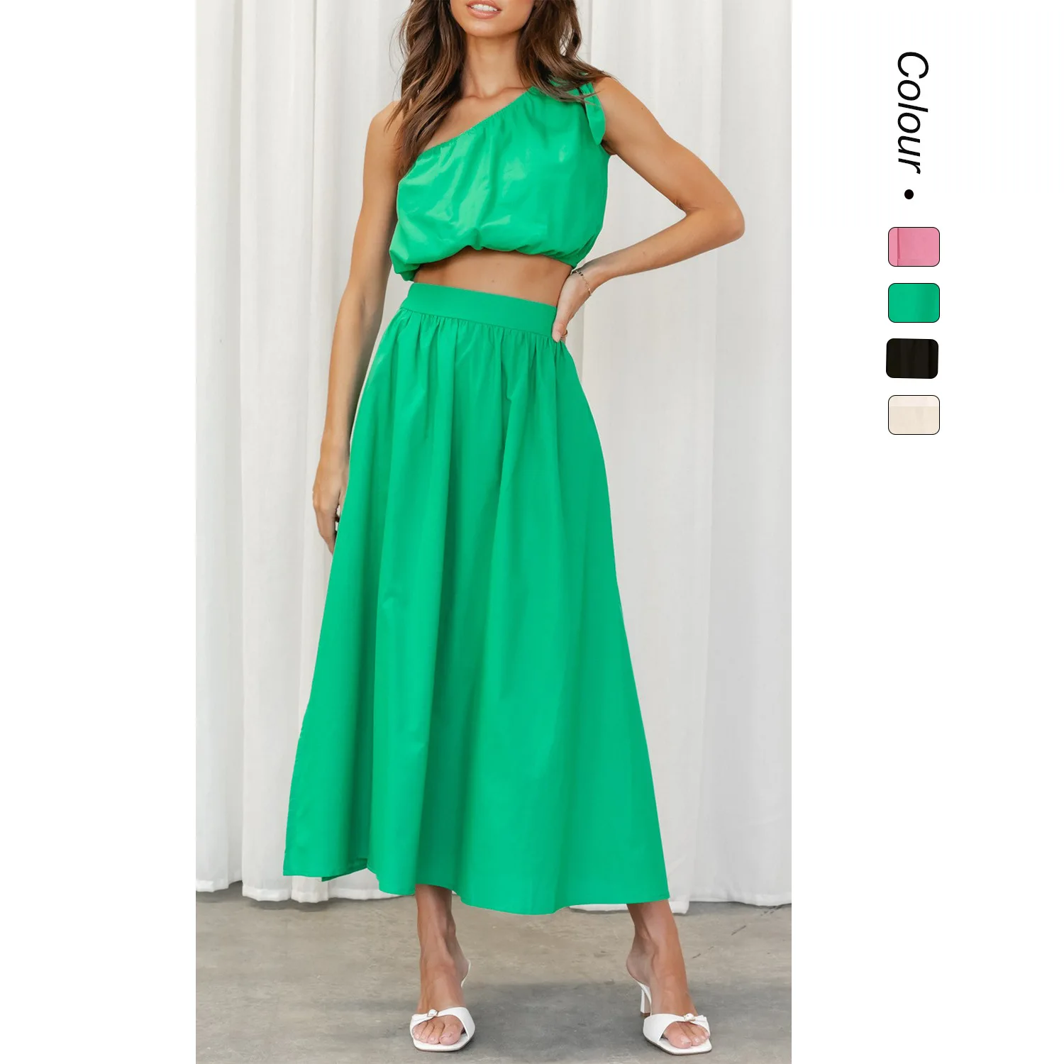 2026 Spring/summer New Solid Color Elegant  Asymmetric Tie Two-piece Dress 22034 Dress Elegant Beach Elegant Party