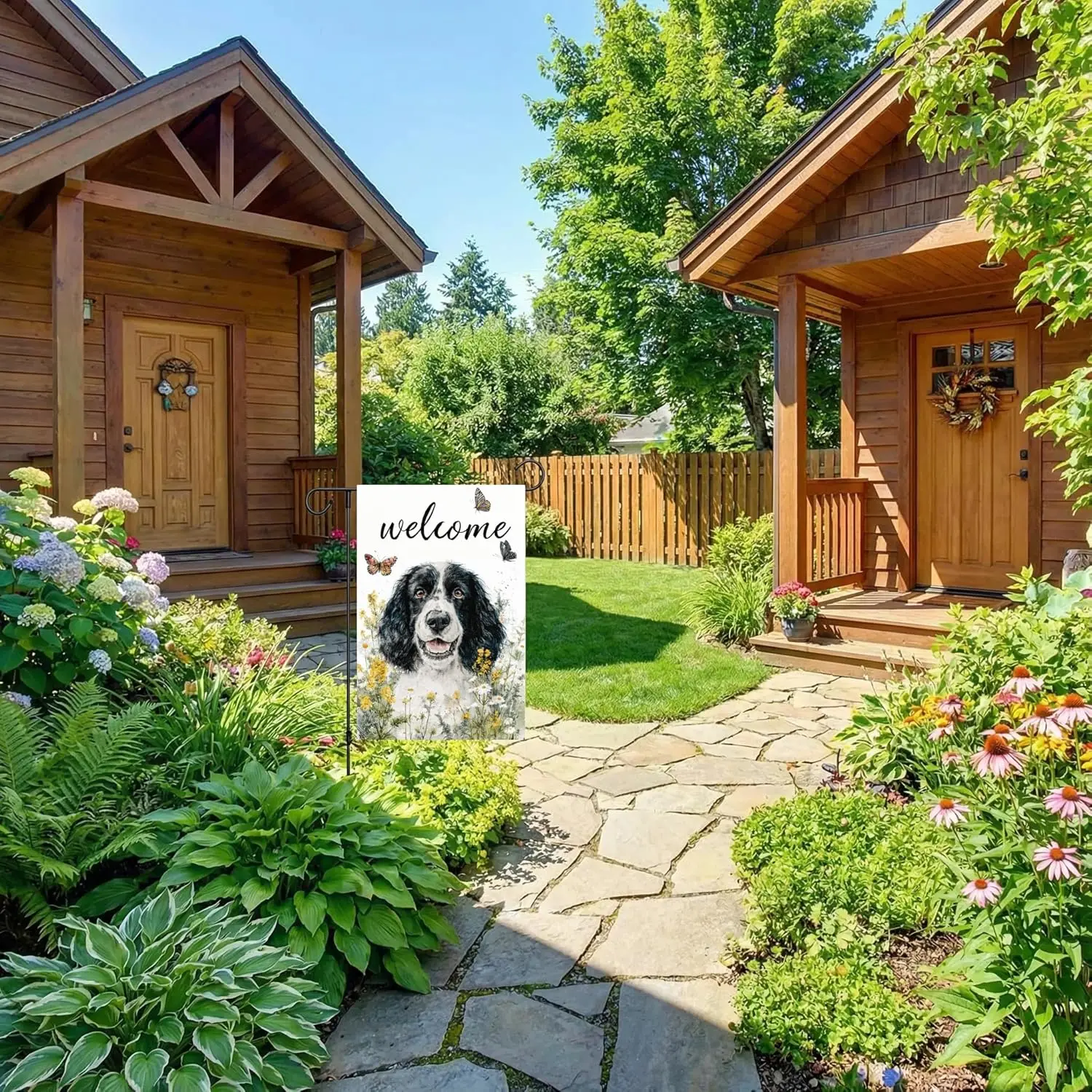 Welcome Spring And Summer English Springer Spaniel Garden Flag Double-Sided 12 x 18 Inches Wildflower Butterfly Festival Sea ZZM
