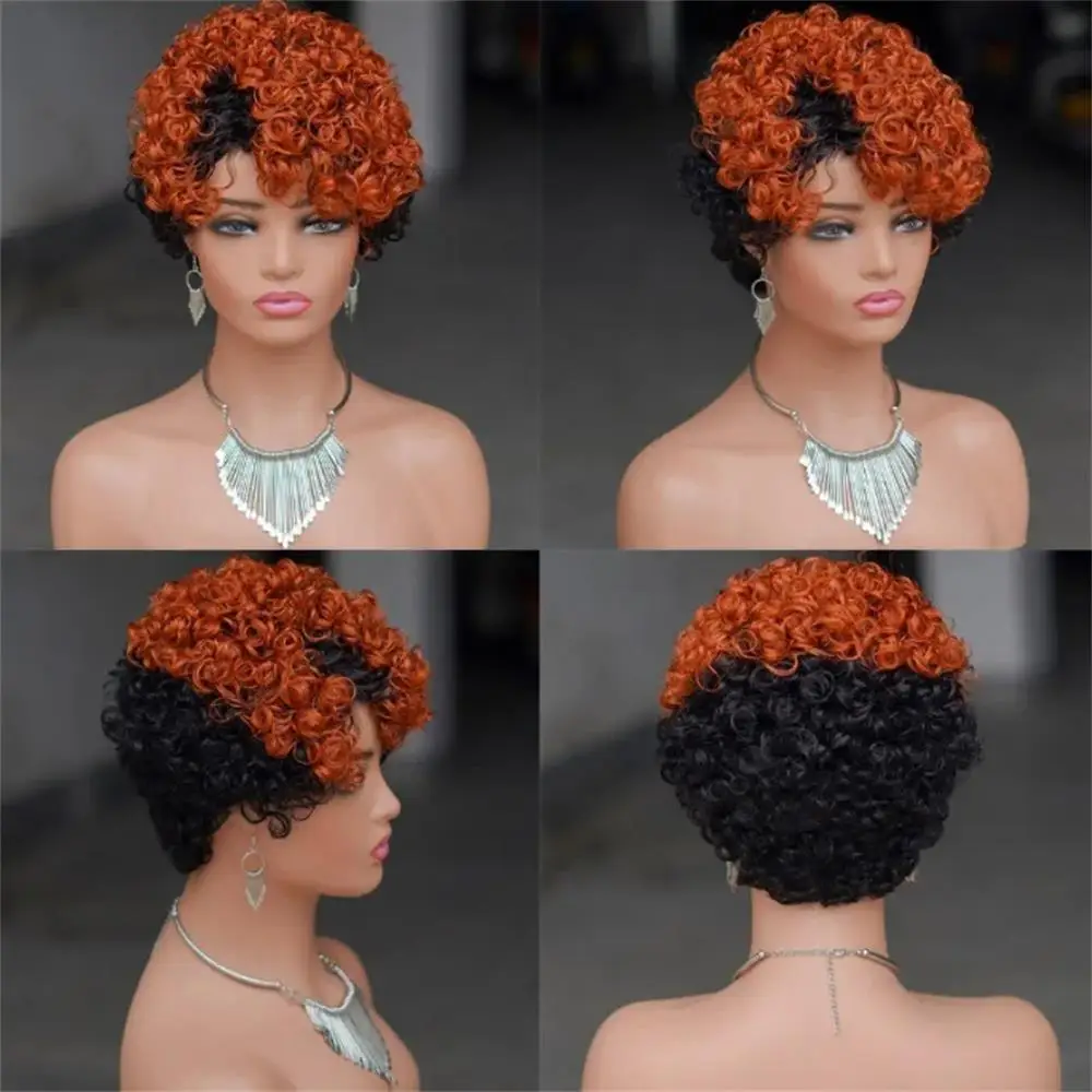 Pixie-Locken-Kurzhaarperücke aus Echthaar, maschinell gefertigt, für Frauen, kurze Perücke, Farbe 99J Burgunderrot, natürlicher Look, für den täglichen Gebrauch. – Detail 11