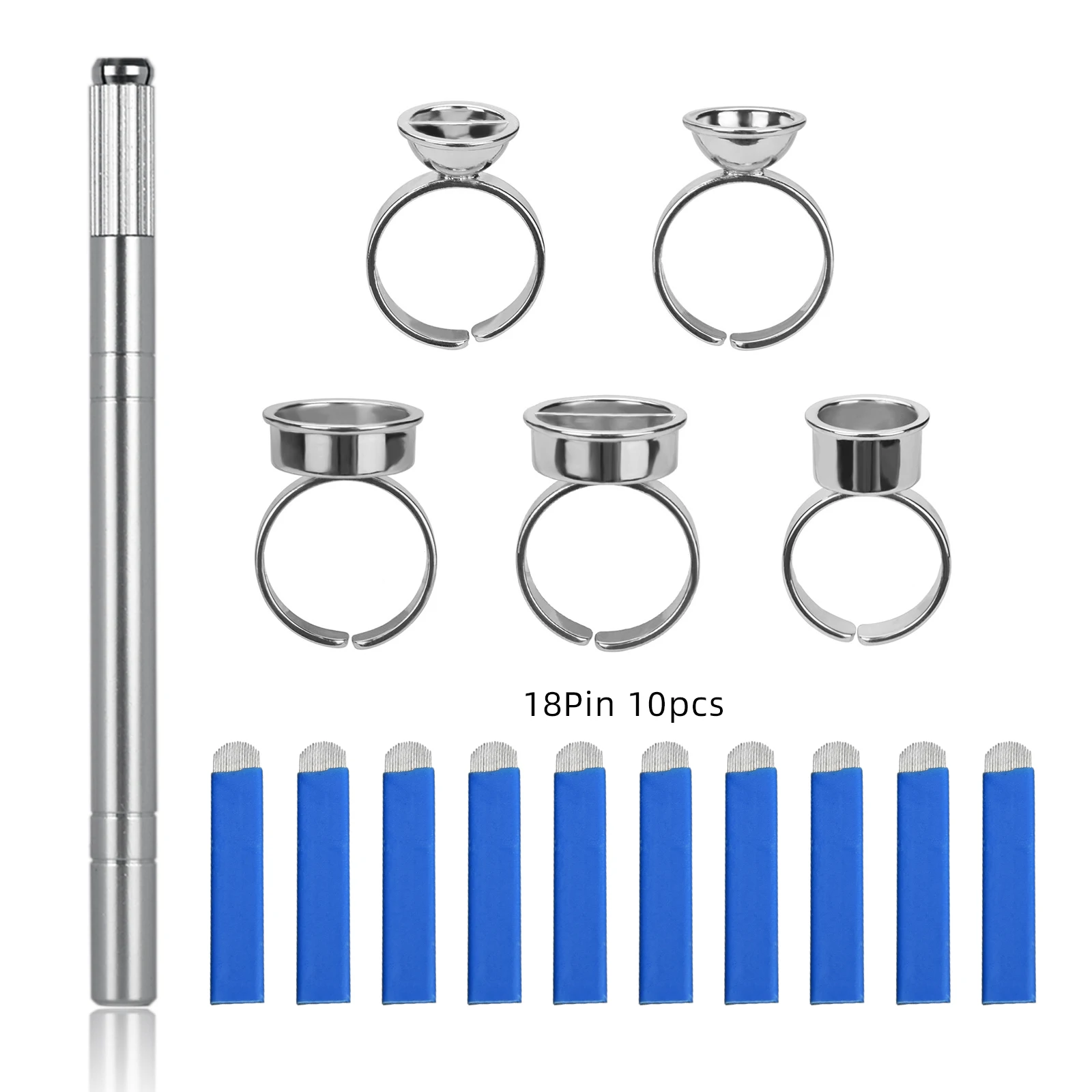 Eyebrow Microblading Pen Kit Manual Pen with 10pcs Tattoo Needles 5pcs Ring Ink Cups Permanent Makeup Blades Supplies Equipment