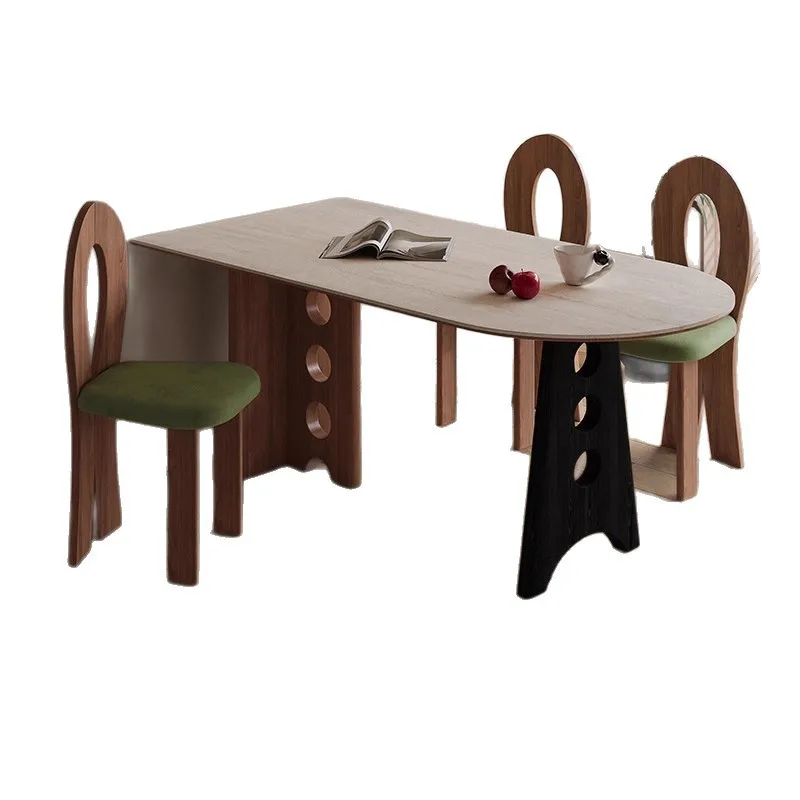 

Medieval dining table Modern small apartment household French travertine rock slab