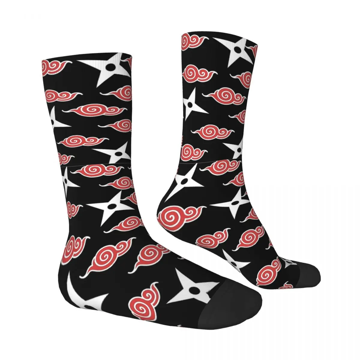 Geometric Patterns Japanese Shuriken With Red Cloud Pattern Akatsuki Cloud Men Women Socks Outdoor Novelty Spring Autumn Winter